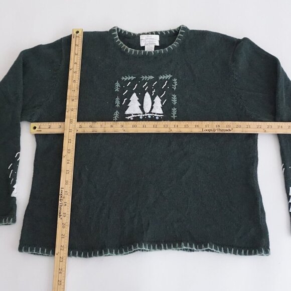 Vintage Christopher & Banks Green Hand-Embroidered Sweater Cabincore Winter L - Picture 4 of 10